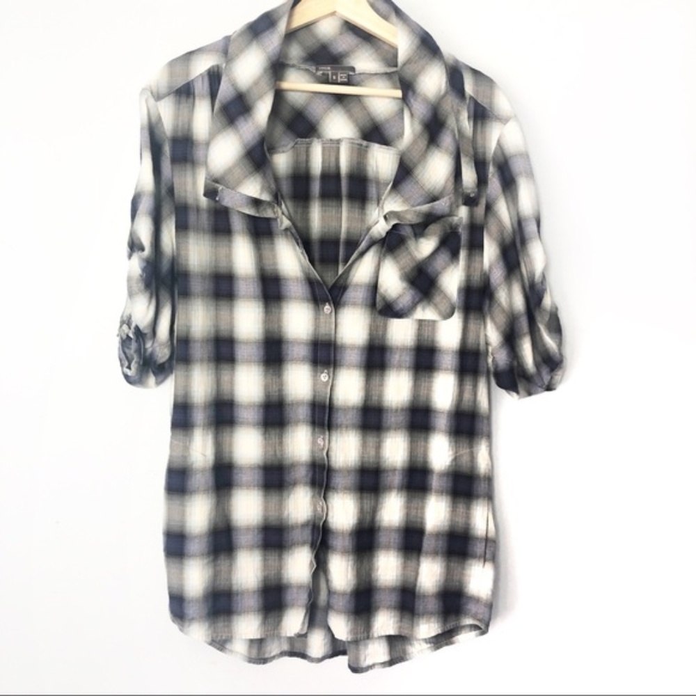 Vince Oversized Flannel Plaid Rolled Cowl Shirt S